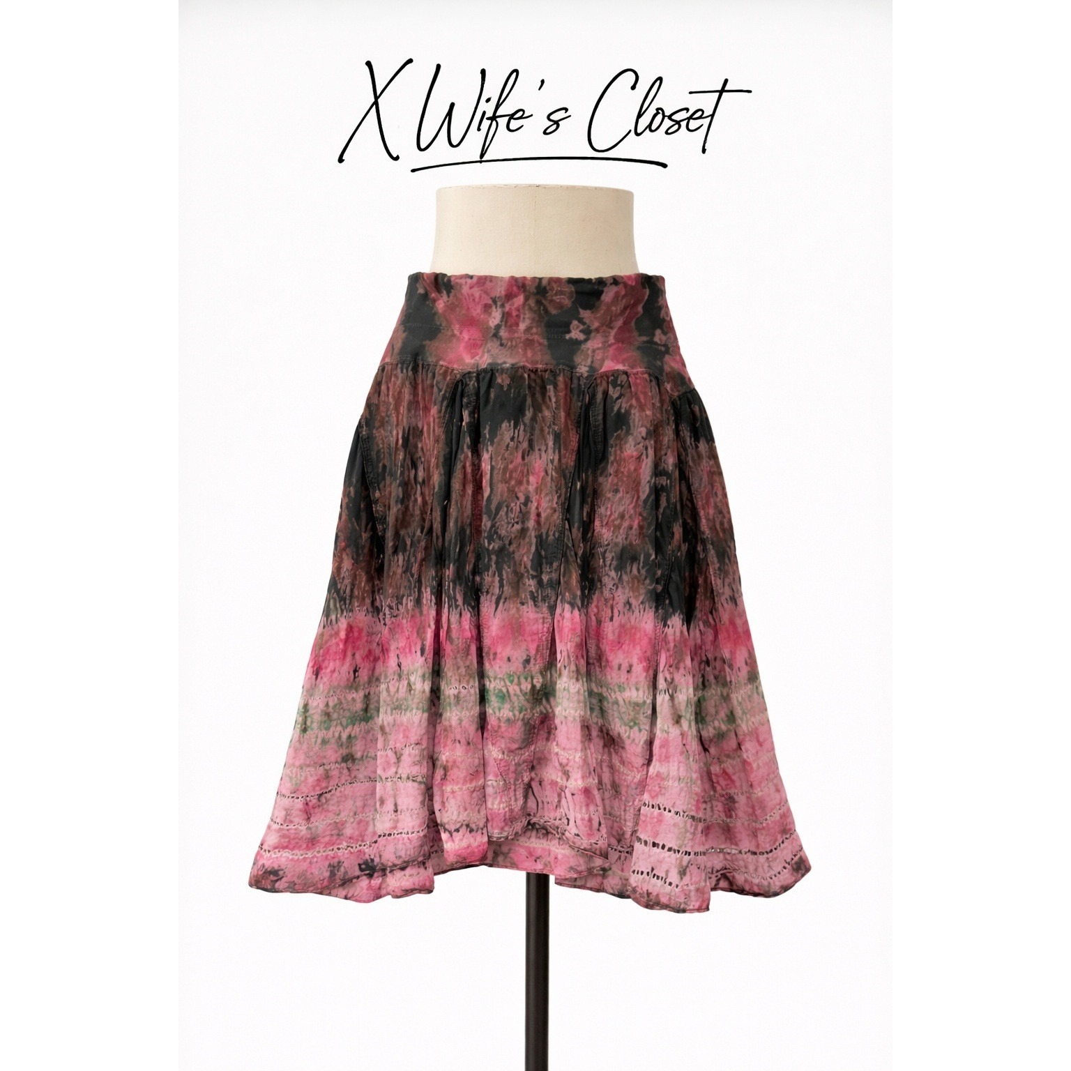 Tie Dye Foldover Long Skirt Pink Black Bohemian Solitaire Hard Tail Style Xl